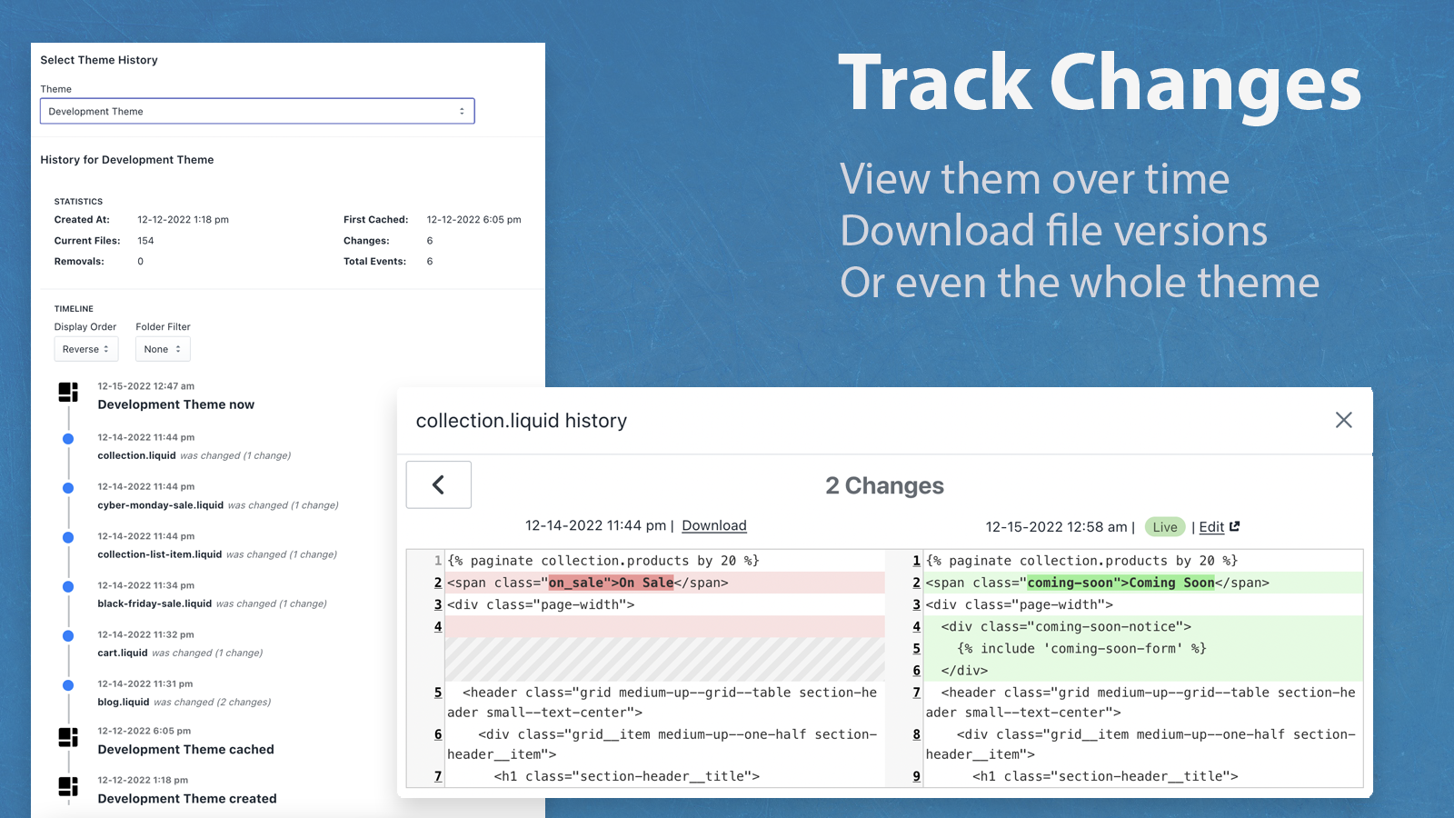 Track theme history and download backups