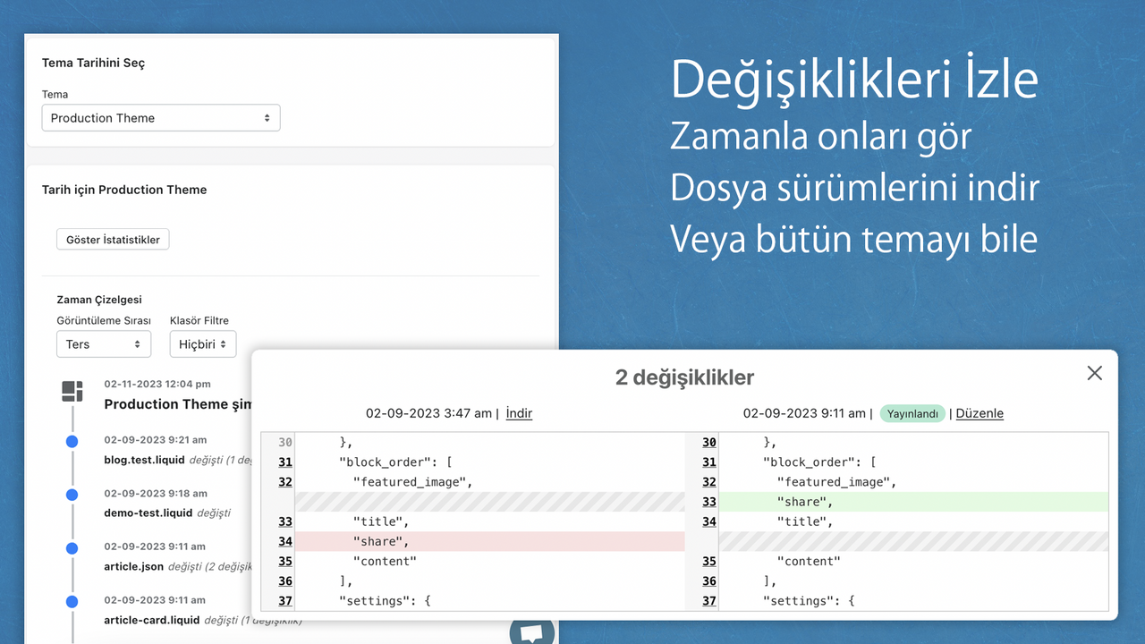 Tema tarihini izleyin ve yedekleri indirin