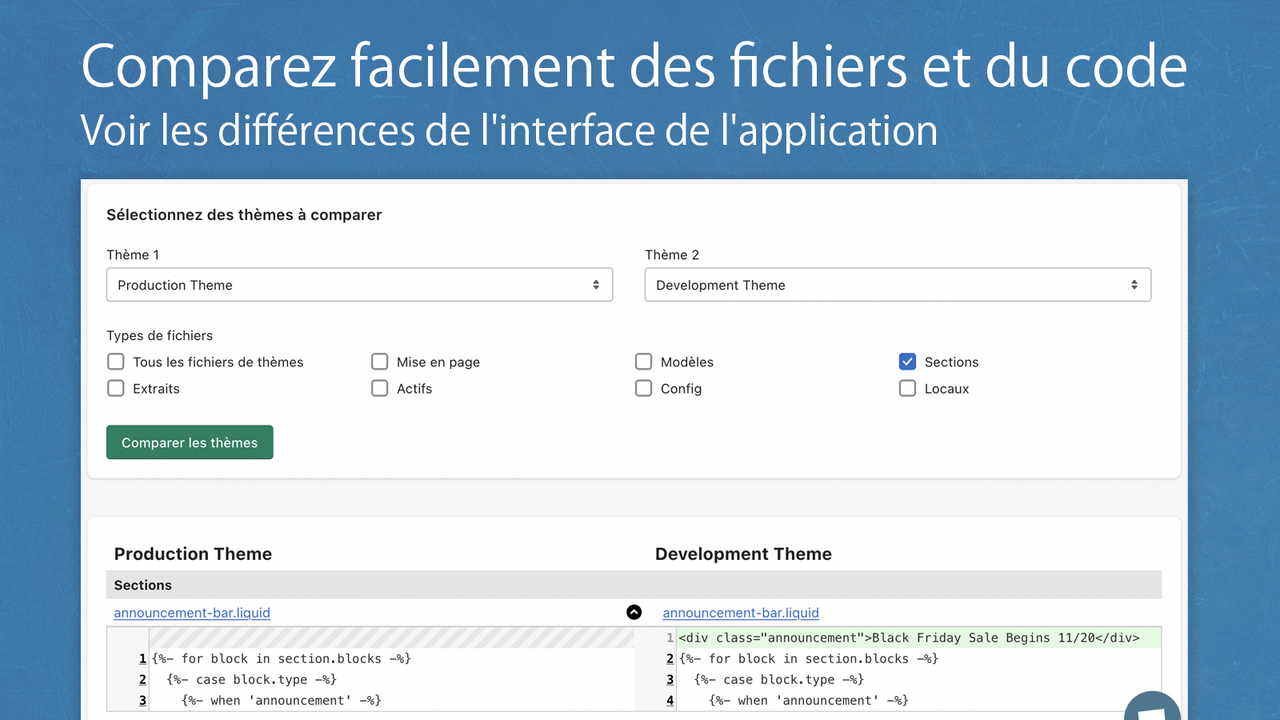 Liste de contrôle de différence de fichier de thème