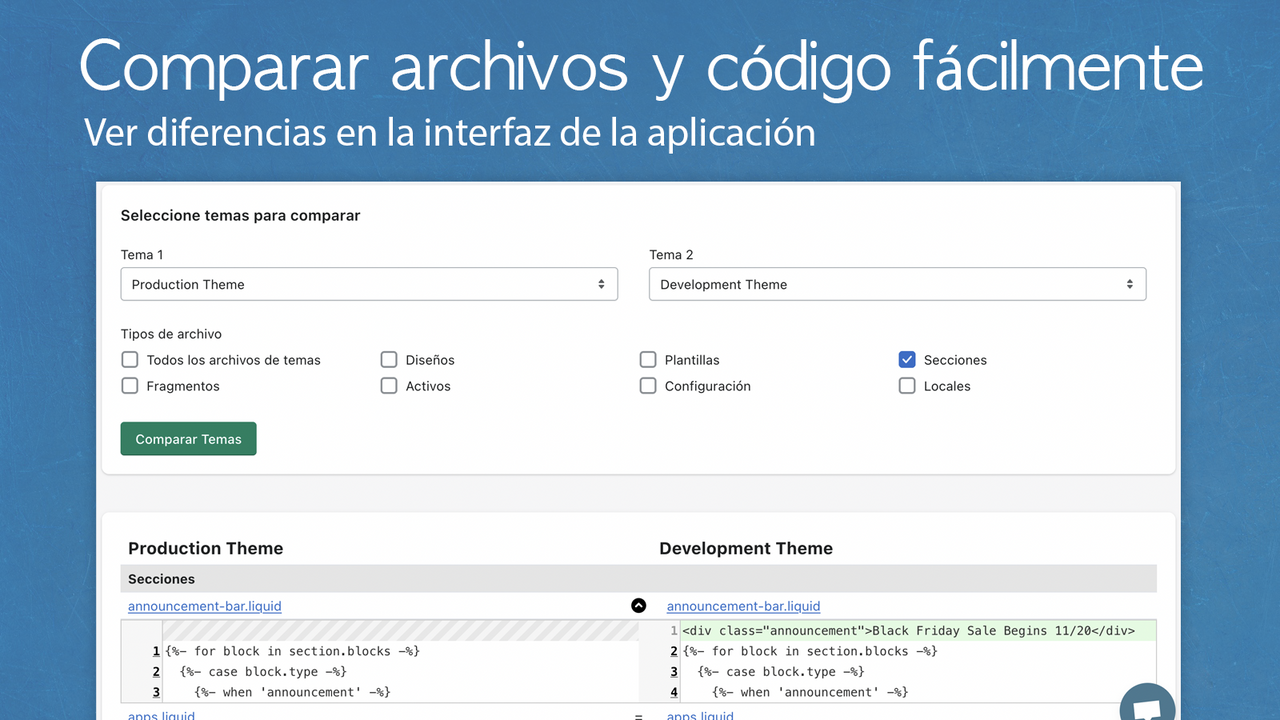 Lista de verificación de diferencias de archivo de tema