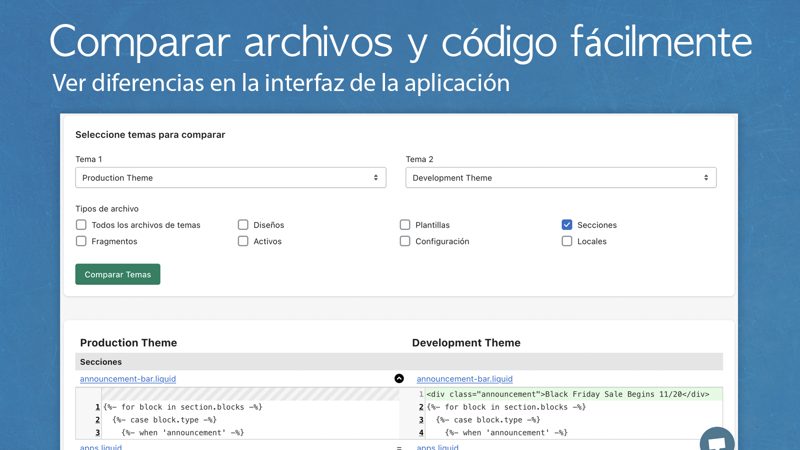 Lista de verificación de diferencias de archivo de tema