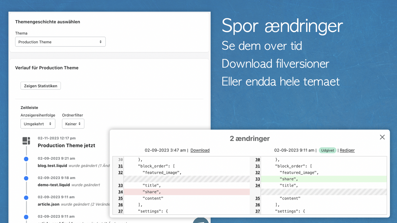 Følg temahistorik og download backup