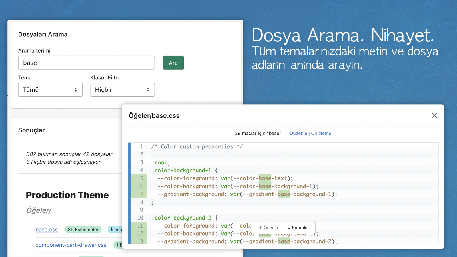 Tema dosyalarını ve tema klasörlerini arayın