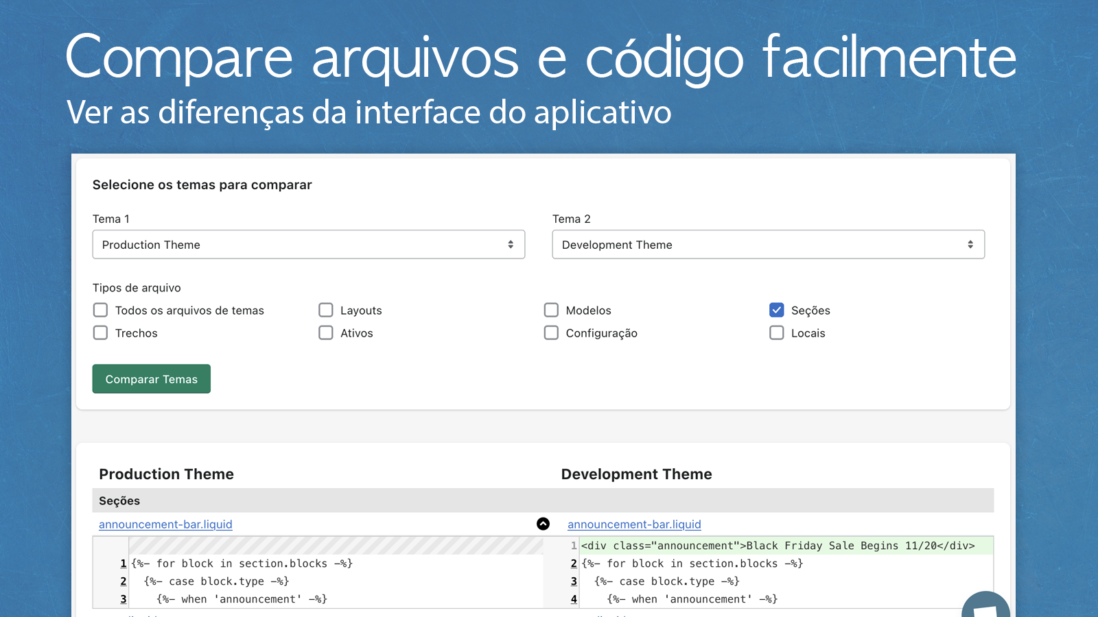 Lista de verificação de diferenças de arquivo de tema