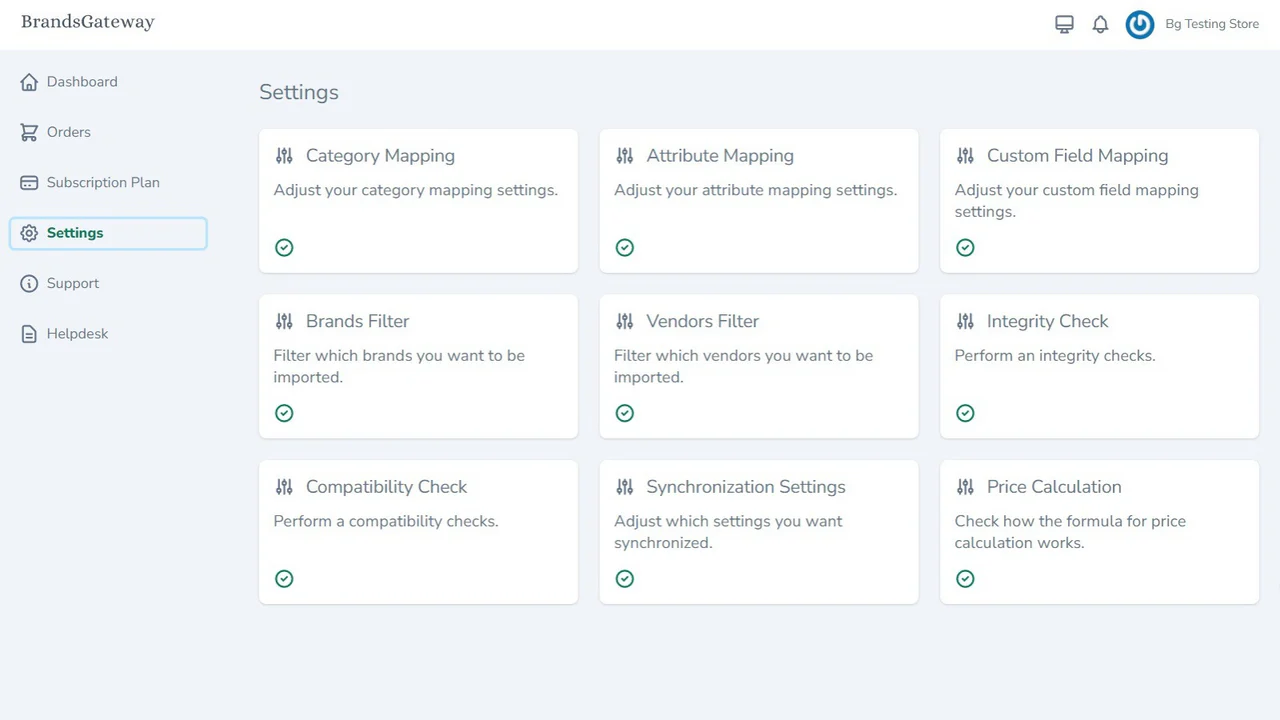 Configuración de la aplicación BrandsGateway