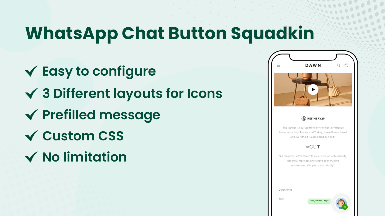 Squadkin Technologies WhatsApp Chat Shopify Integratie 