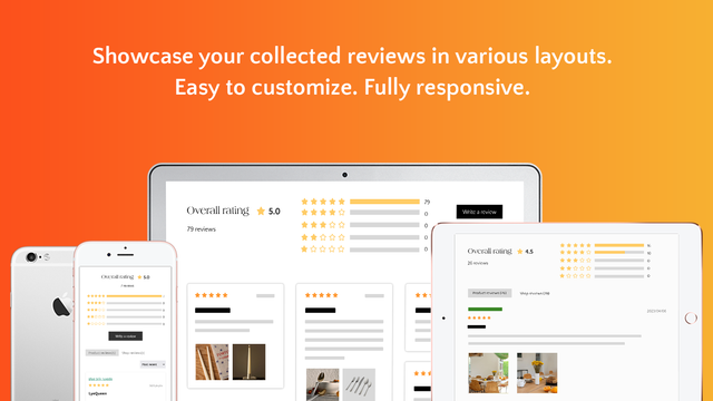Product reviews display on different devices