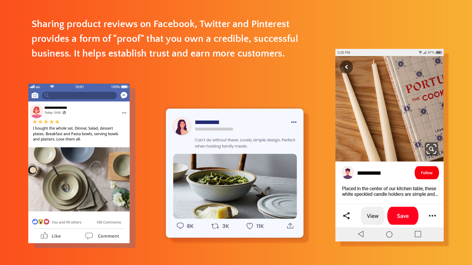 Share reviews on Facebook, Instagram, Twitter