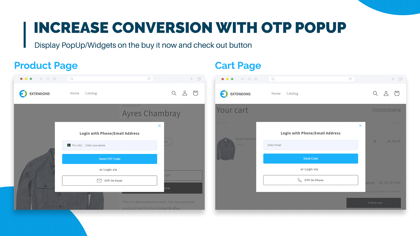 Otp på indkøbsvogn og checkout knap