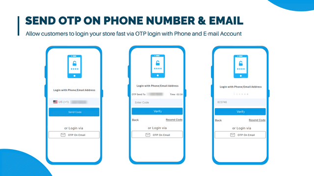 enviar otp e fazer login com endereço de email do telefone