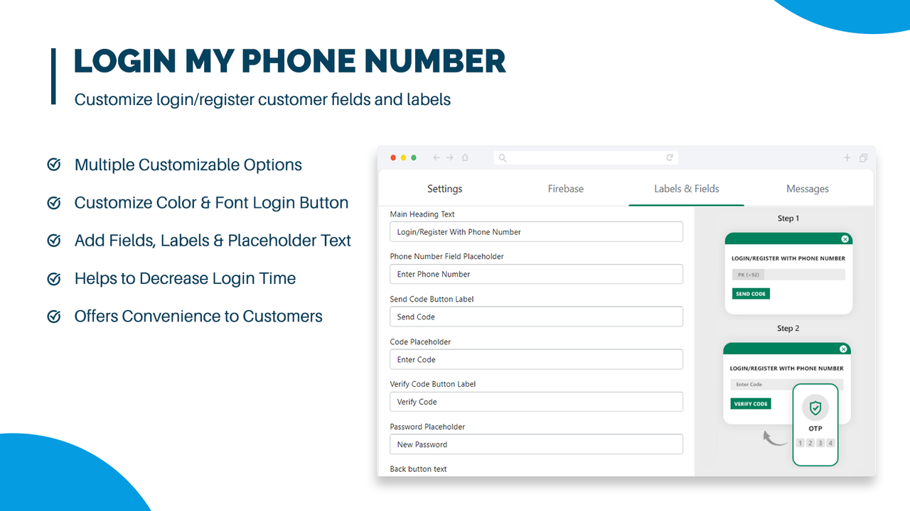 Configuraciones de Firebase para la aplicación de inicio de sesión con número de teléfono