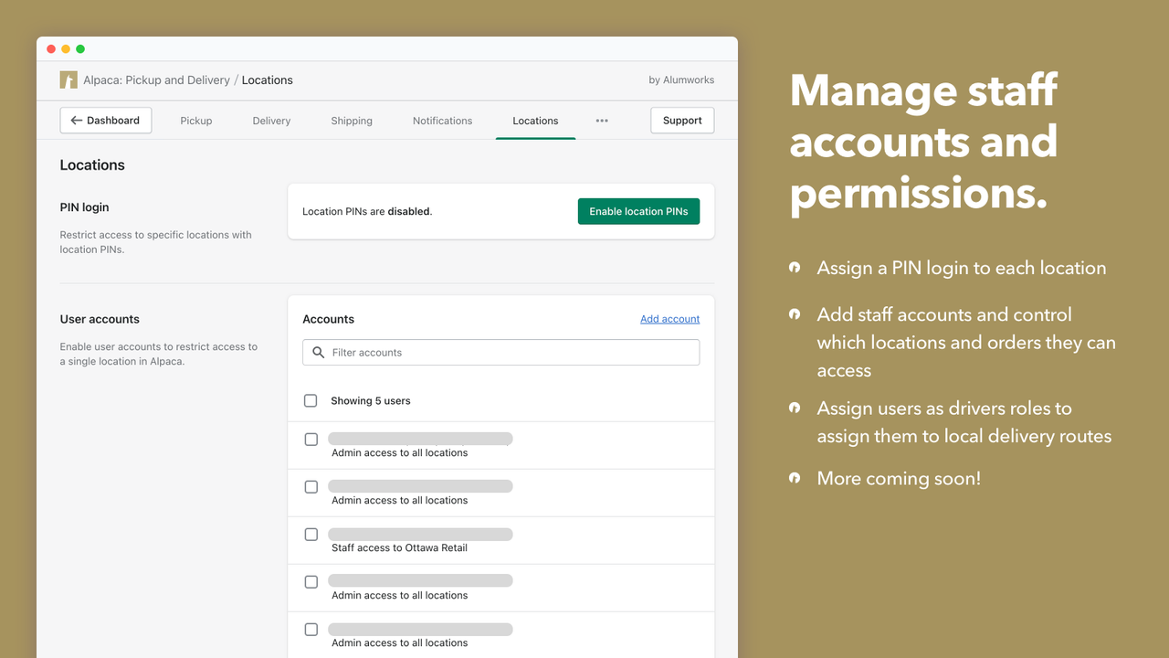Manage staff accounts and permissions