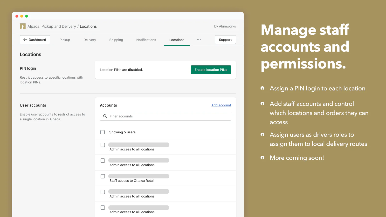 Manage staff accounts and permissions