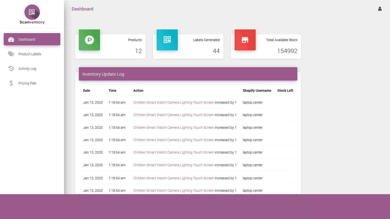 Suivez les changements d'inventaire via le tableau de bord administrateur