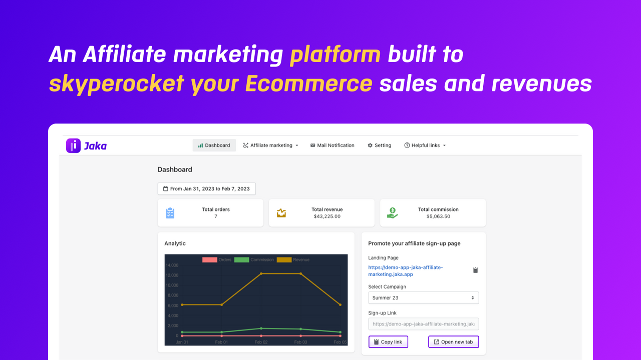 Affiliate Program Shopify app - daskboard