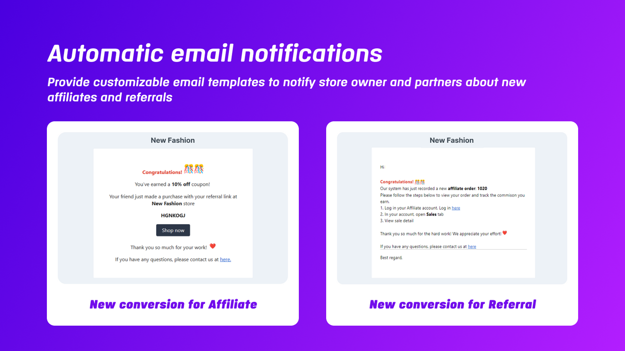 Affiliate Program Shopify app - customize email