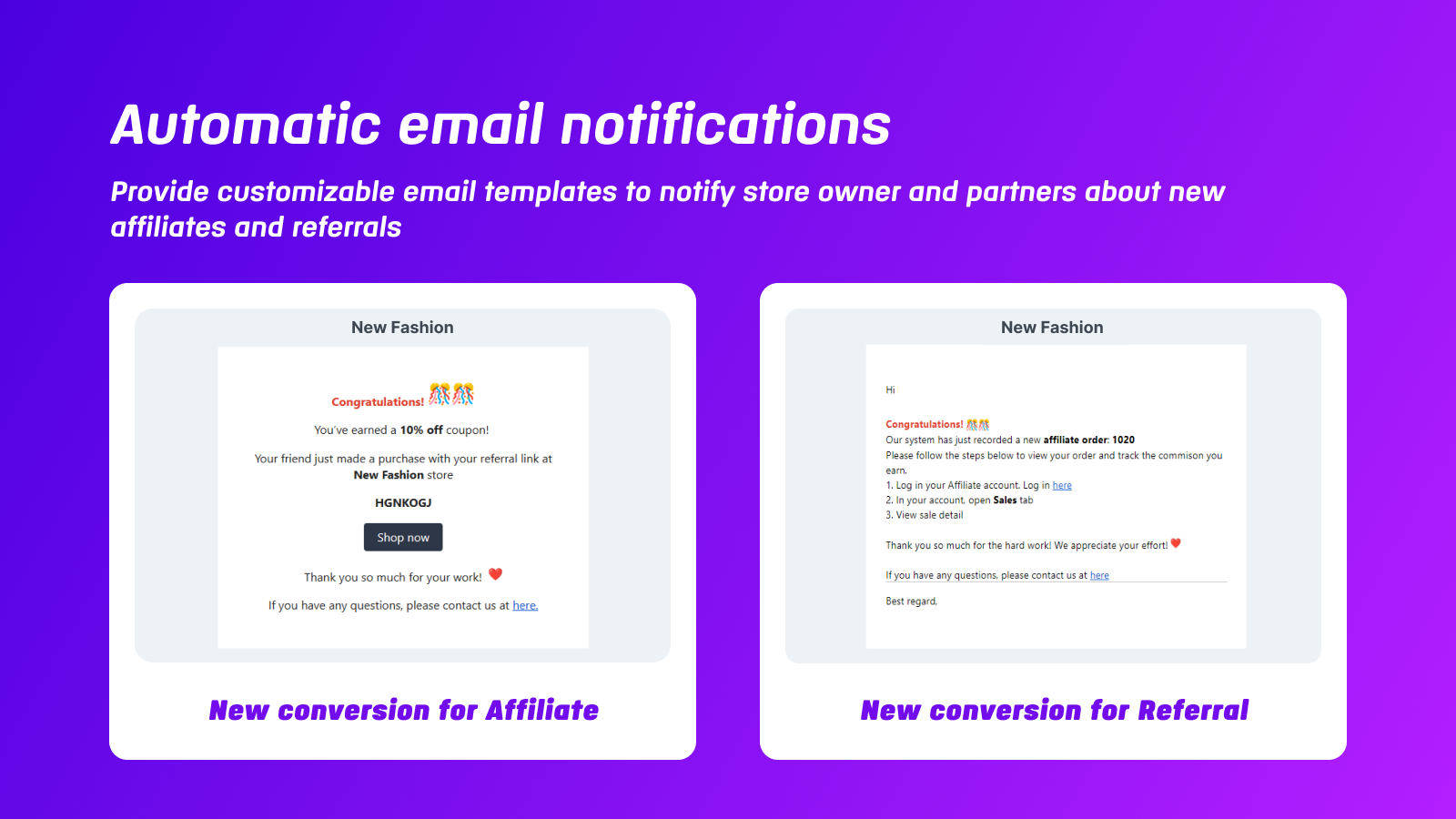 Aplicación de Programa de Afiliados para Shopify - personalizar correo electrónico
