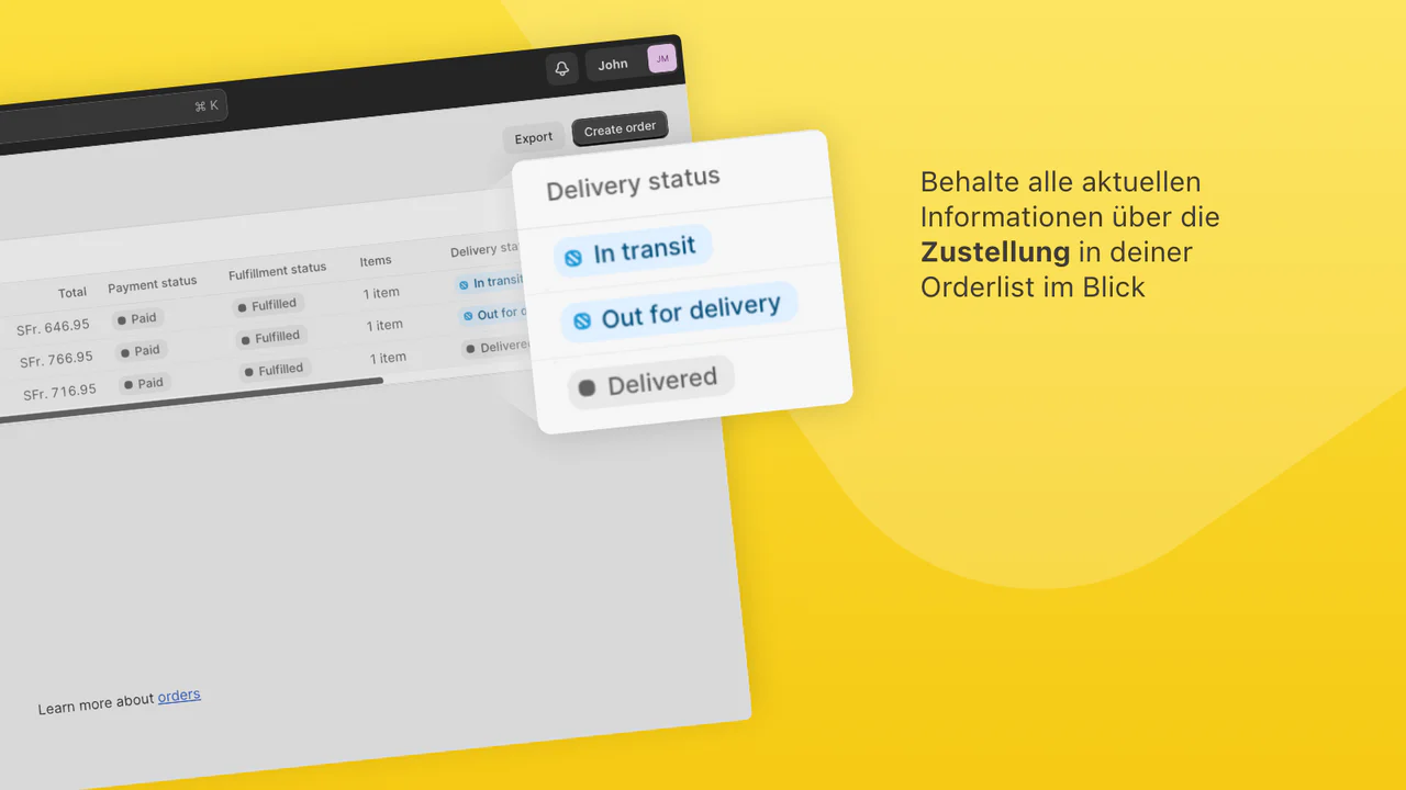 Versandstatus im Shopify Admin angezeigt