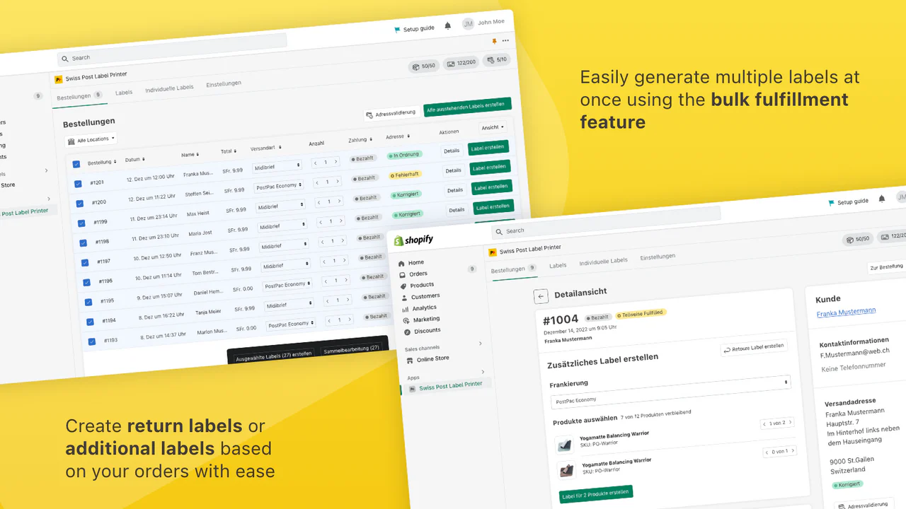 Create labels for multiple orders via bulk fulfillment