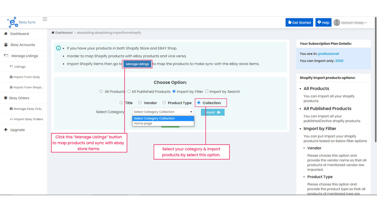 Importation des articles Shopify par catégorie