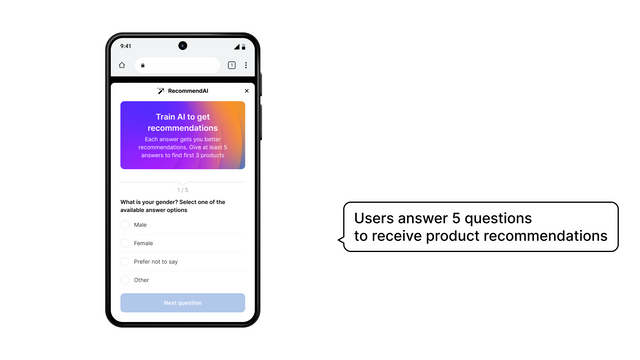 Benutzer beantworten 5 Fragen, um Produktempfehlungen zu erhalten