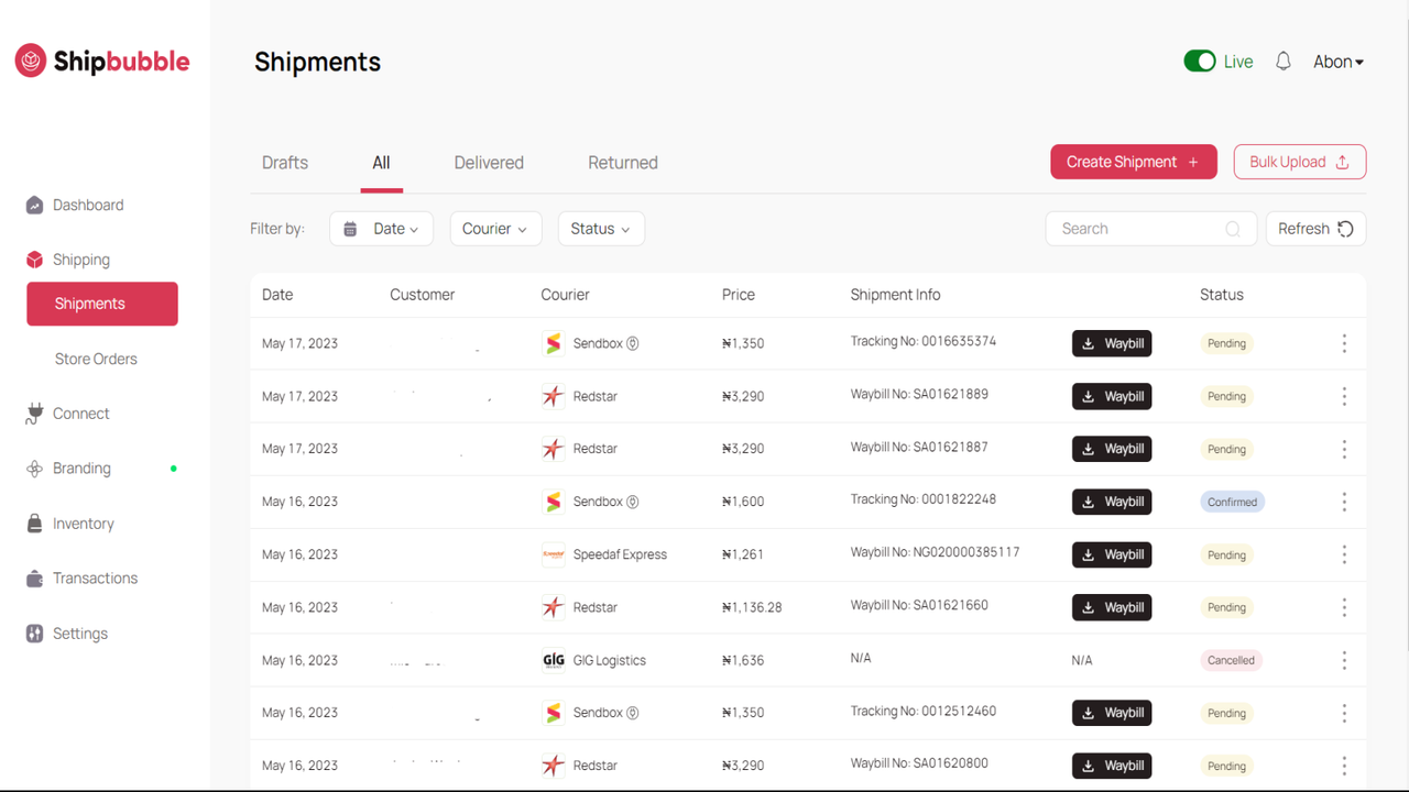 track all shipments across couriers from single dashboard