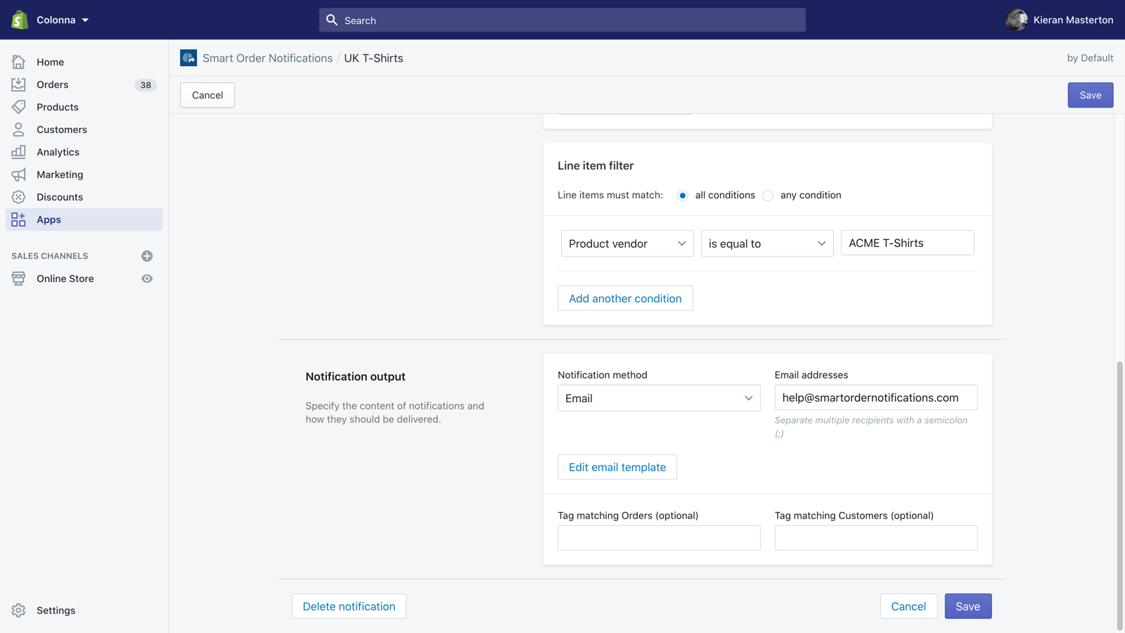 Benachrichtigungsinterface hinzufügen (Artikelfilter und Ausgabe)