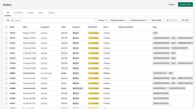 See statuses from eGold updated on your orders as tags