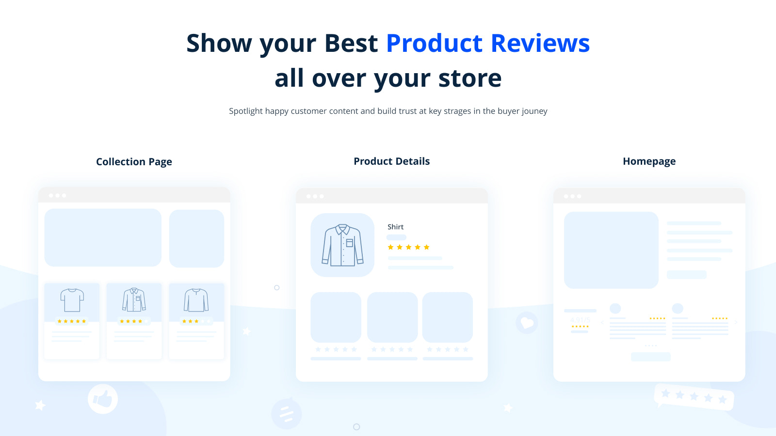 Mostre suas melhores avaliações de produtos em toda a sua loja
