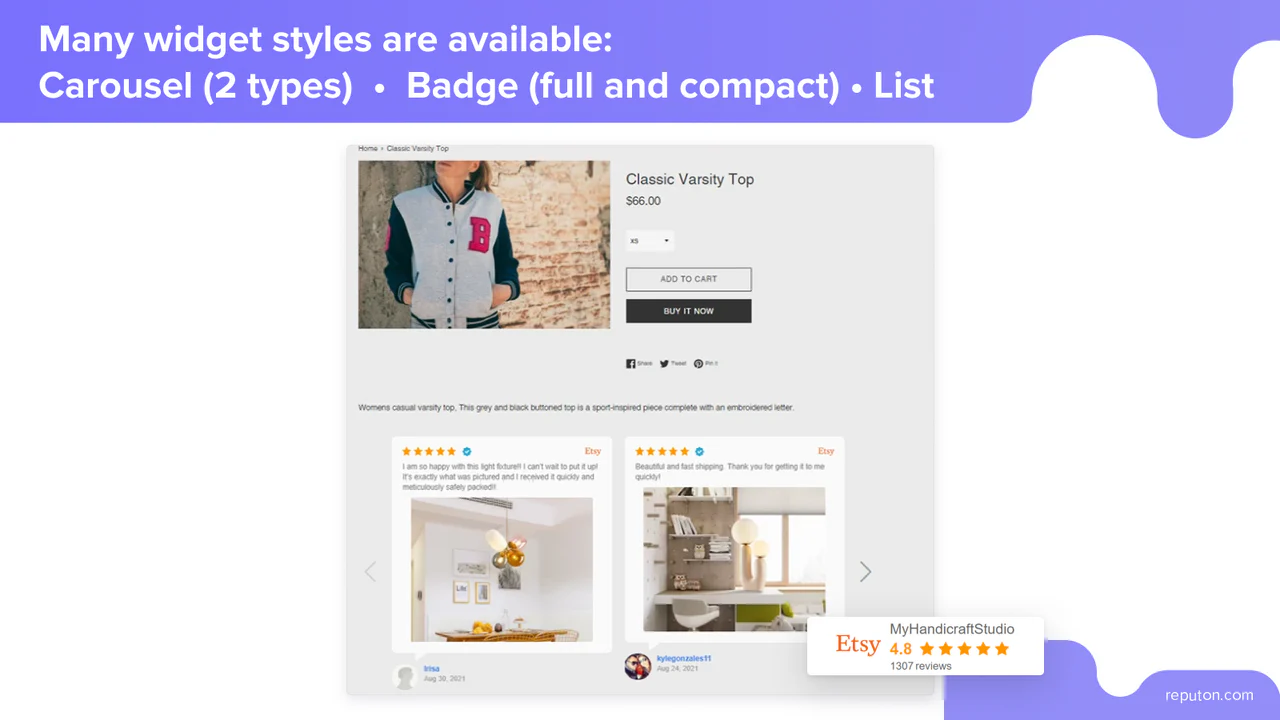 etsy reviews carousel widget