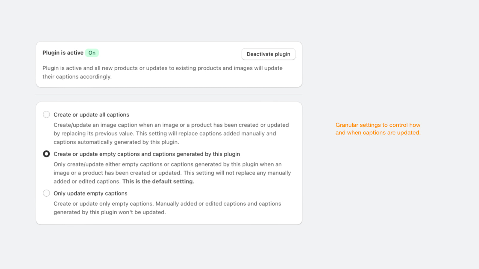 A screenshot of the settings screen for full configurability