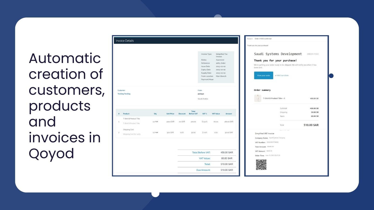 Automatic creation of customers, products and invoices in Qoyod