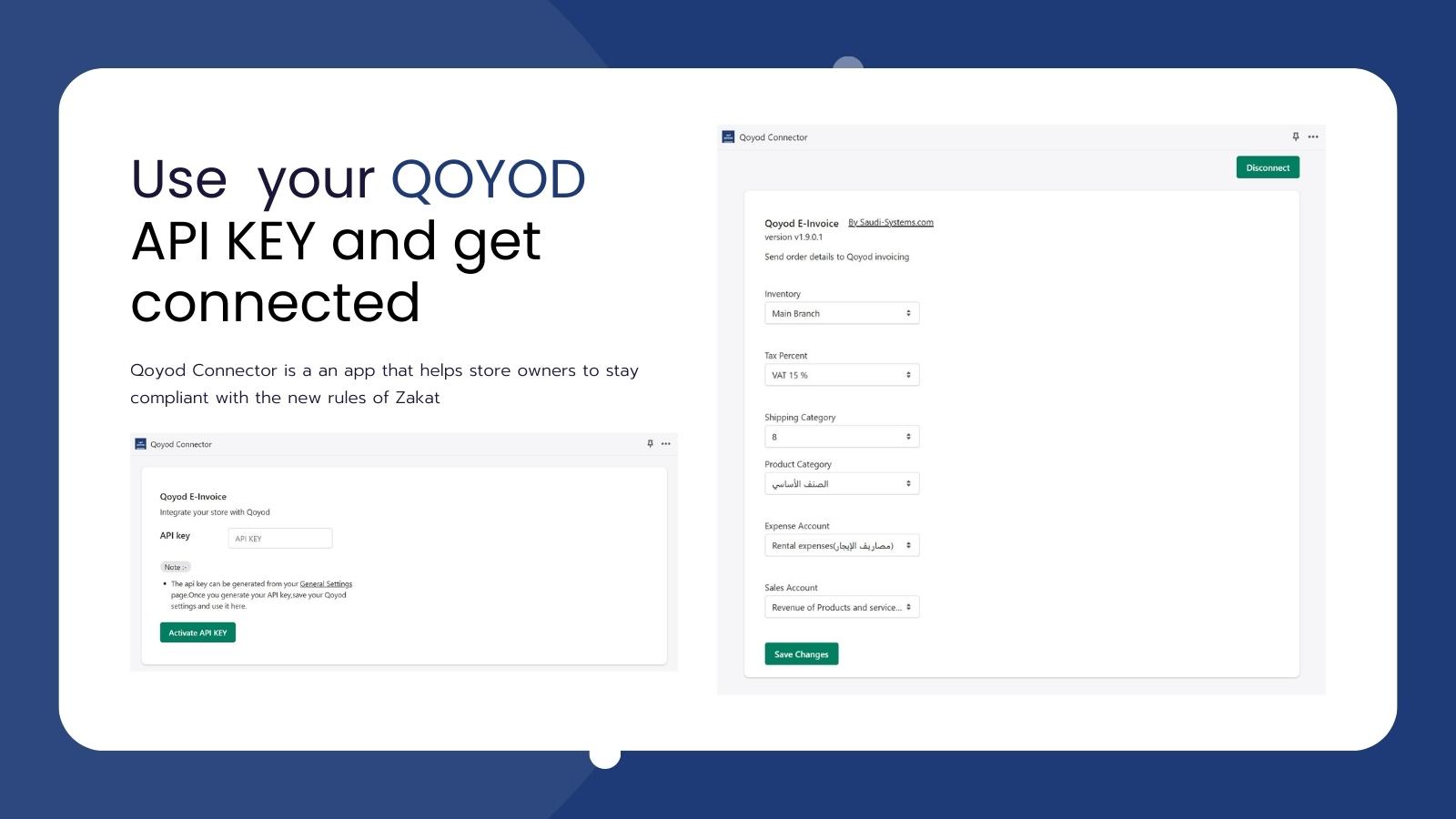 Gebruik uw QOYOD API KEY en maak verbinding