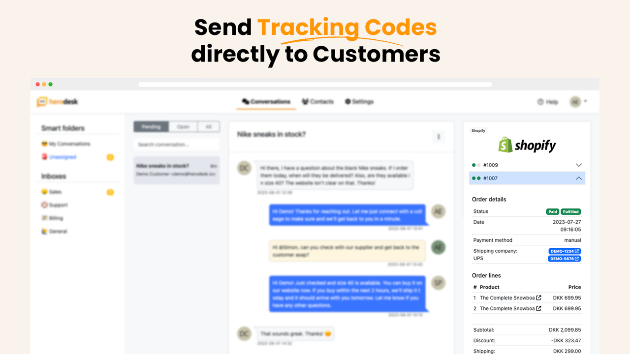 Har tracking links inde i Herodesk, inklusive links til Shopify