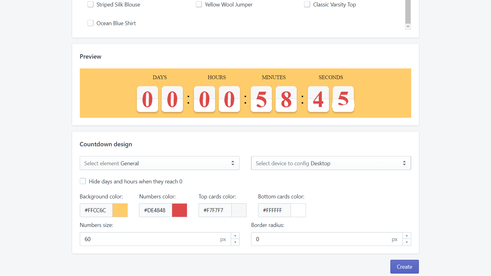 configuración de cuenta regresiva