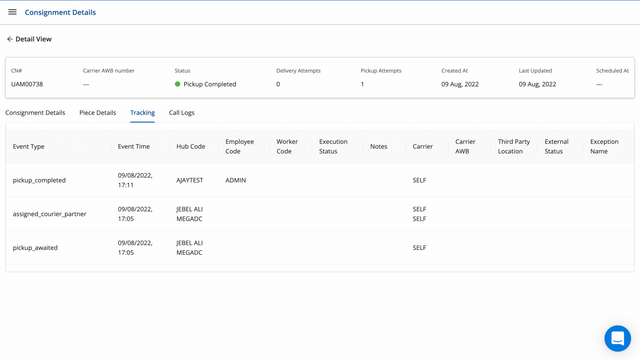 Forsendelses tracking detaljer