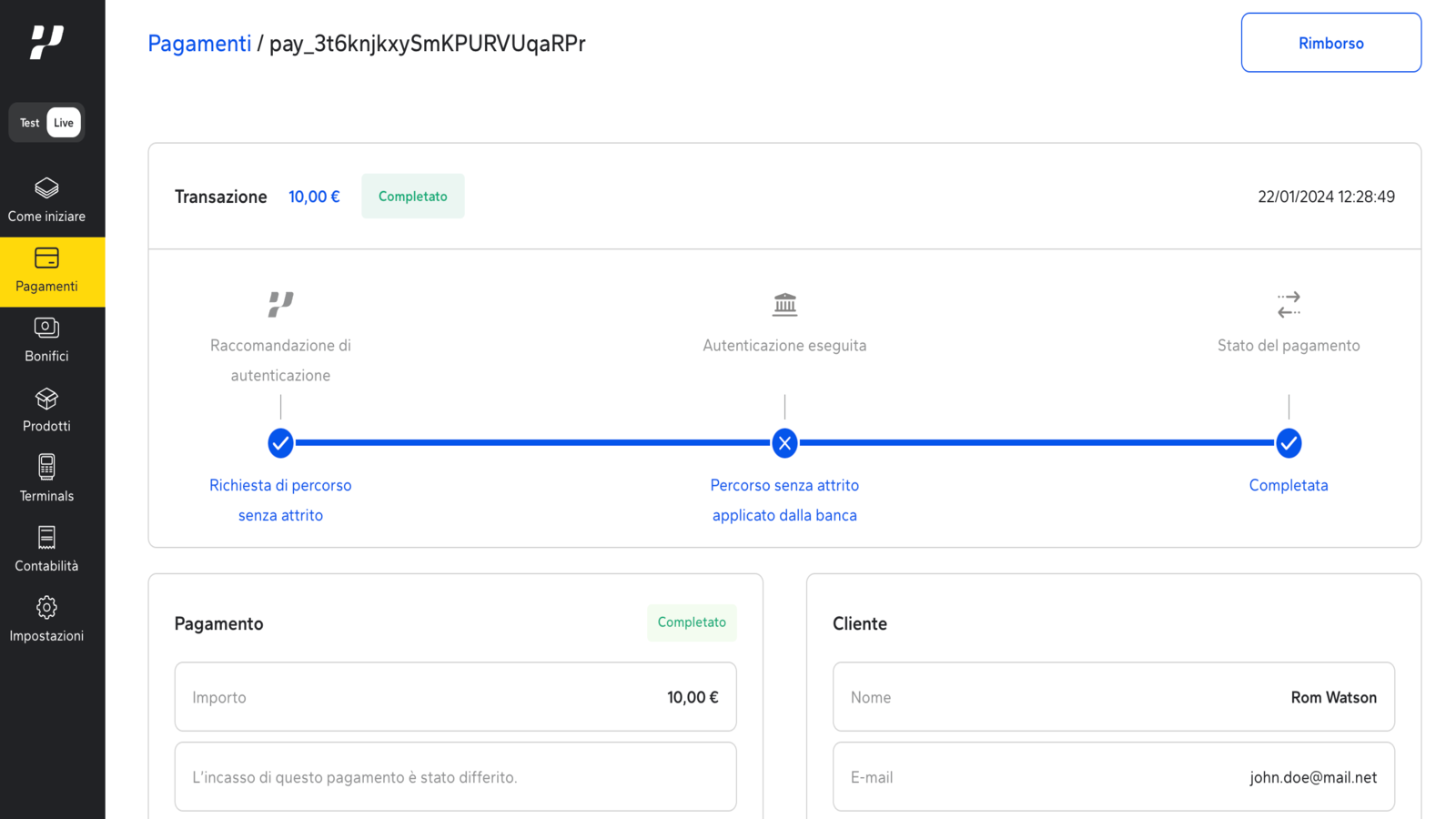 Dettagli della transazione Payplug admin