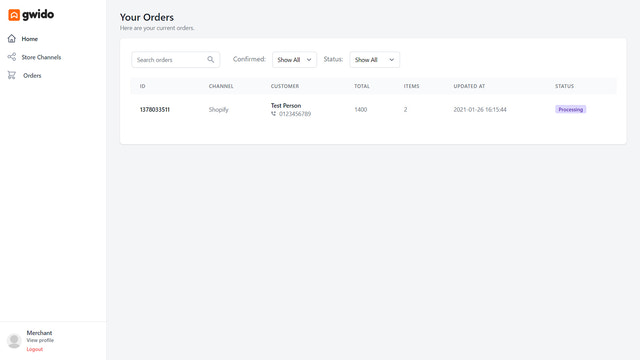 Merchant viewing the orders from Shopify