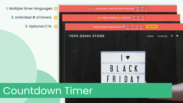 Yeps Barra de Contagem Regressiva, Timer de Vendas Relâmpago, Barra de Contagem de Vendas