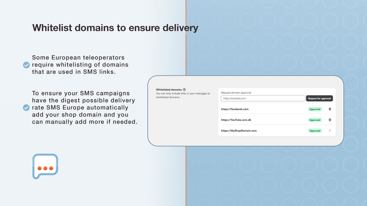 SMS Europe - Whitelist domains for higher delivery rates