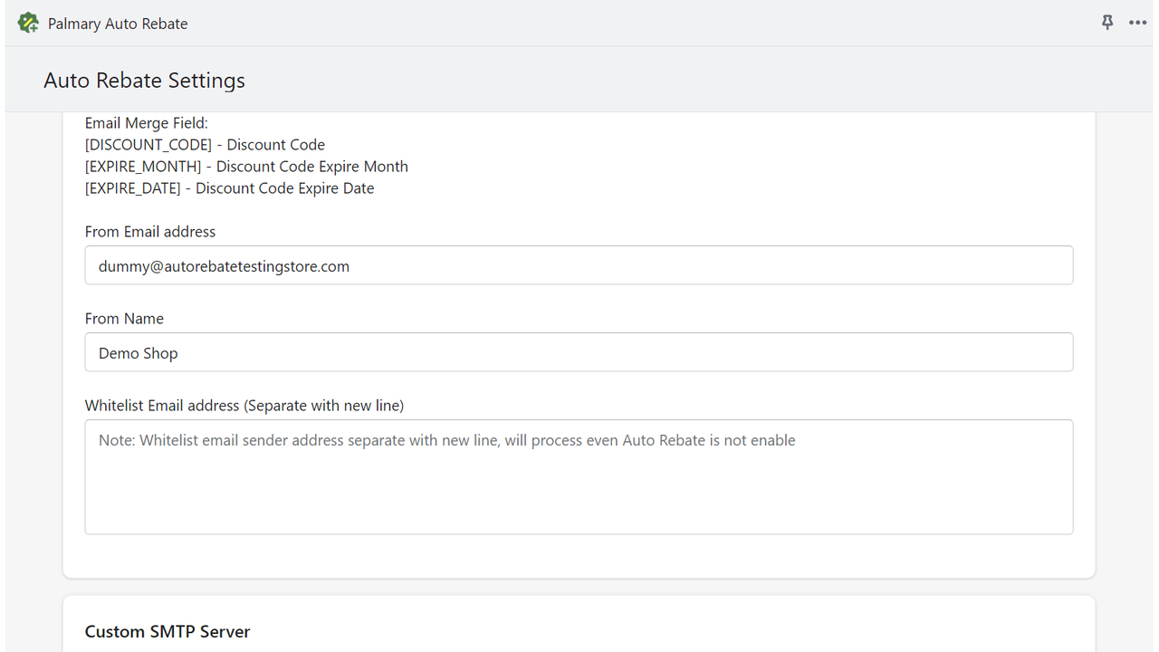 Palmary Auto Rebate Settings Screen 04