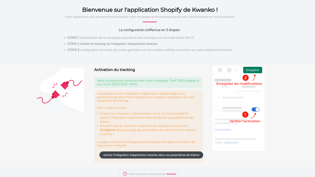 Kwanko Tracking Etape 2 Activation