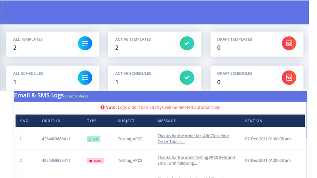 Dashboard en logs