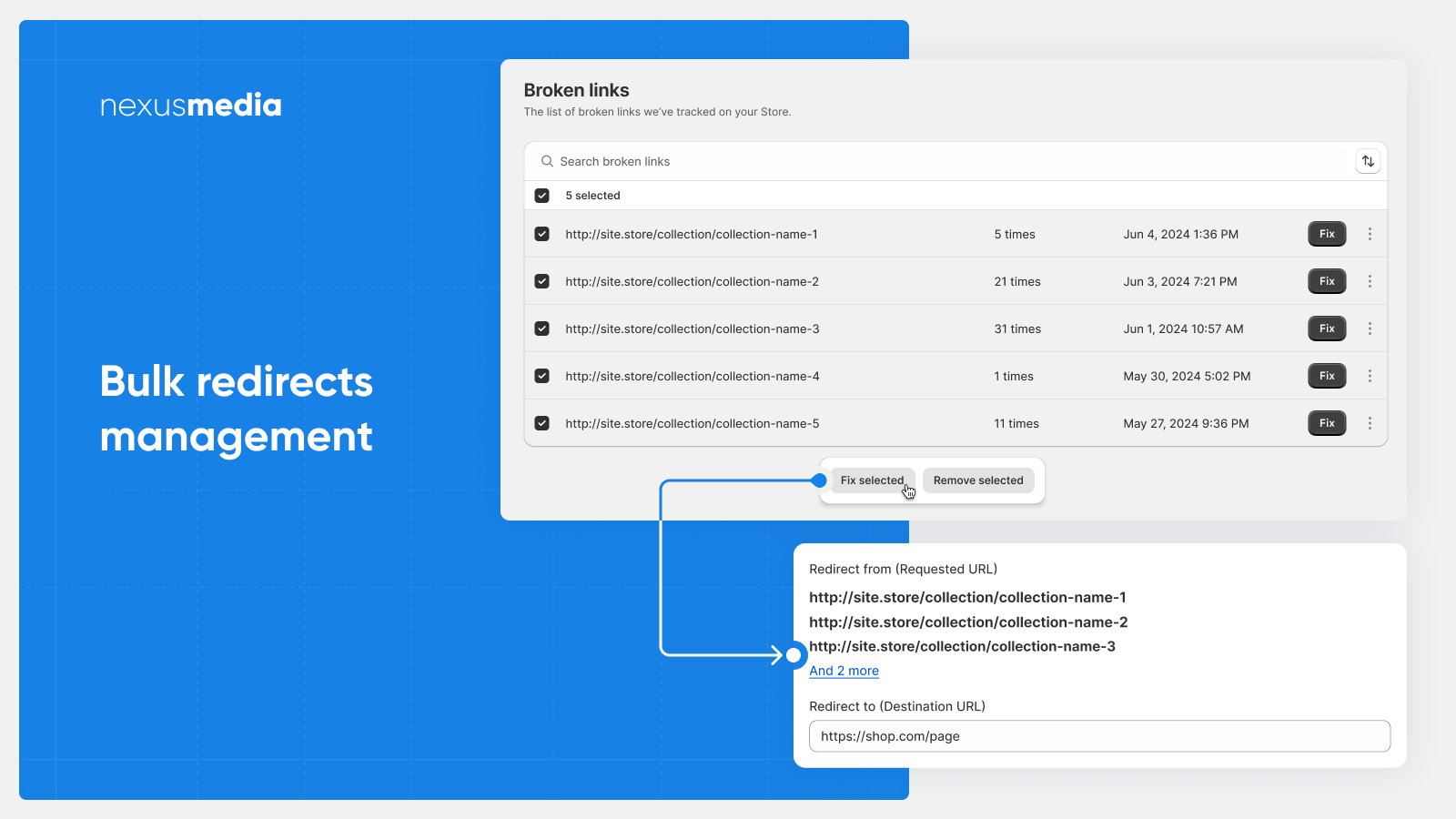 Bulk redirects management