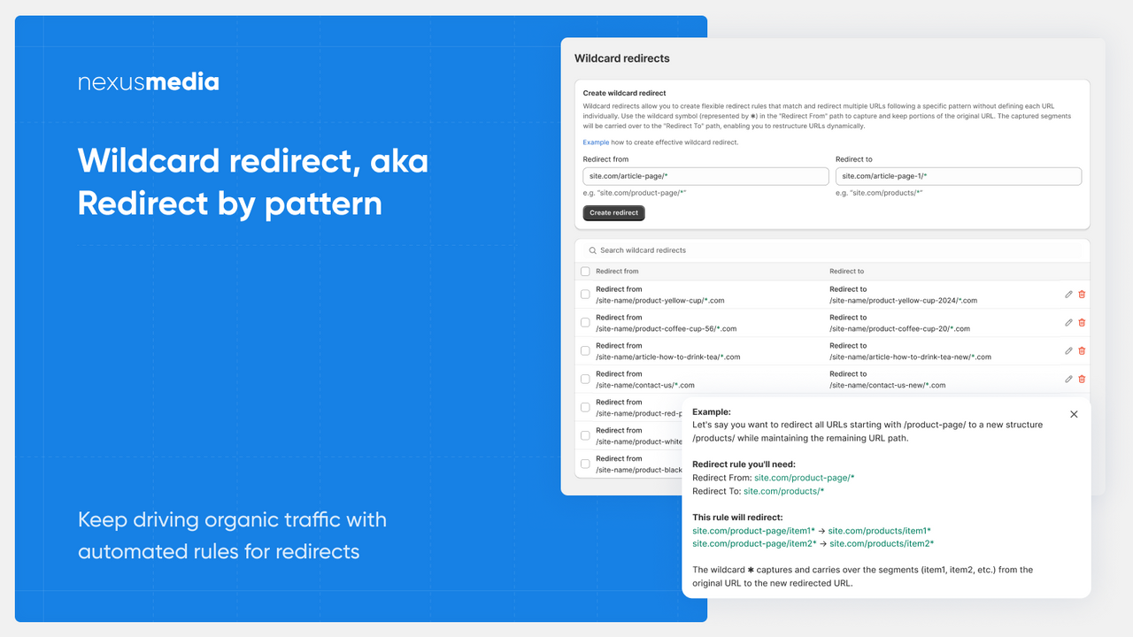 Redirection générique pour configurer des règles automatiques de redirection