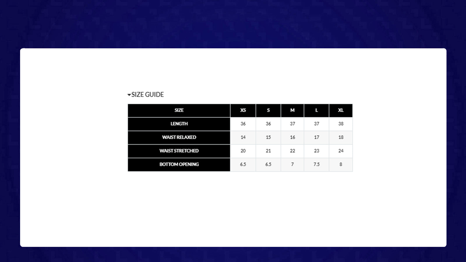 Tabla de tallas