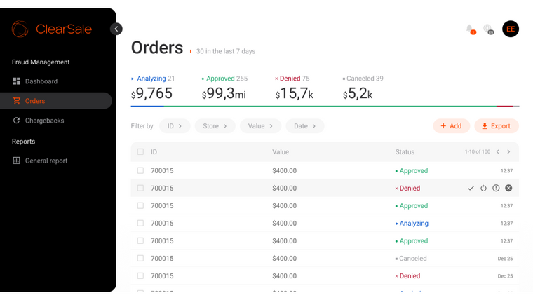 ClearSale Fraud Protection Screenshot