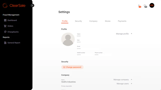 Edit or create users, manage company details and stores.