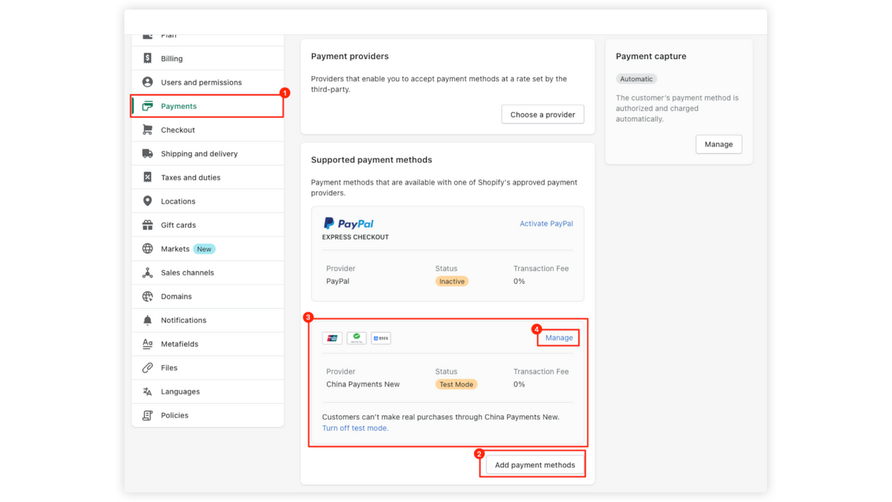 Add payments methods