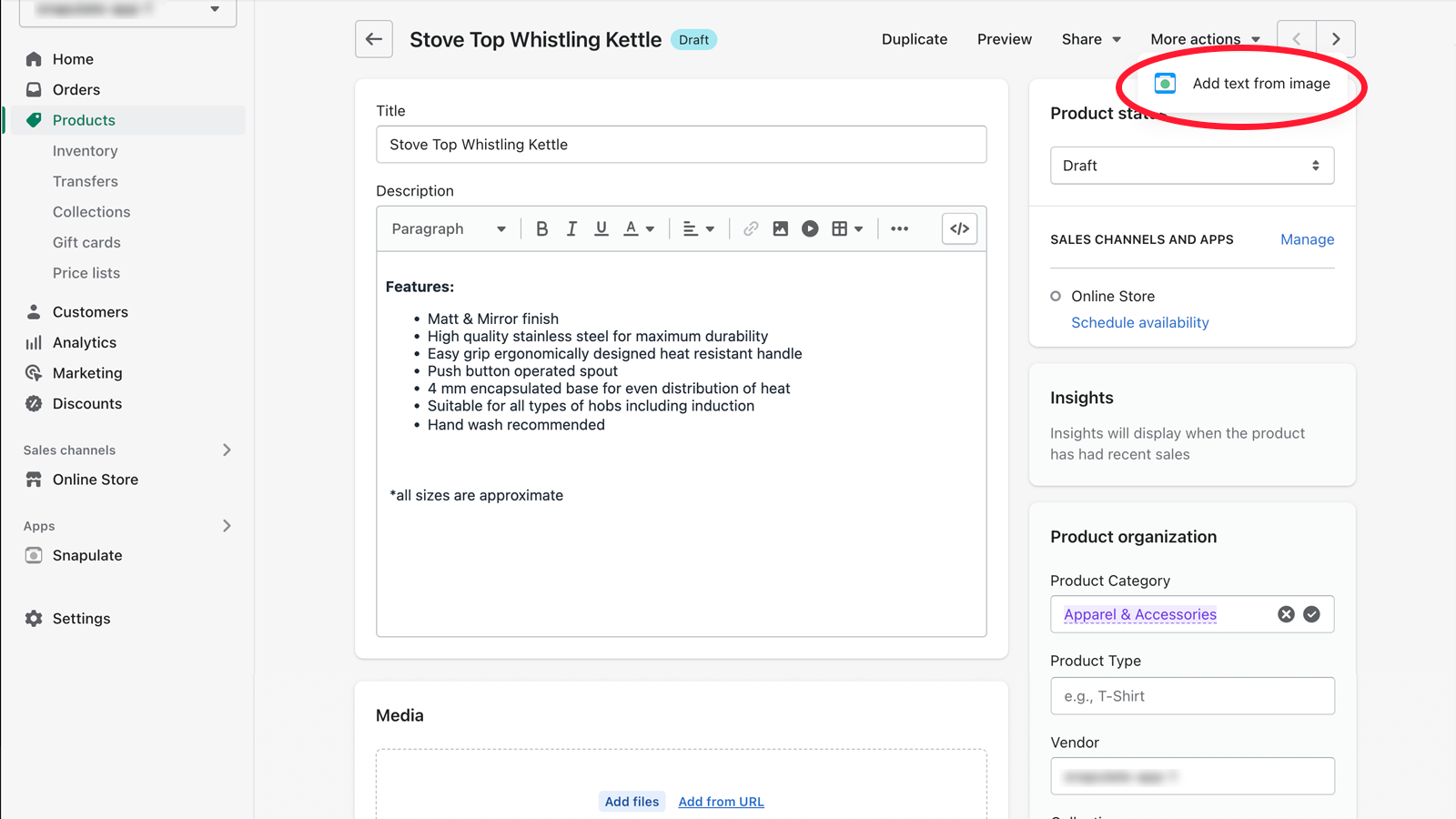 Extensão do Snapulate na página de listagem de produtos